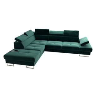 Galaxy Bottle Green Left-Side Corner Sofa Bed