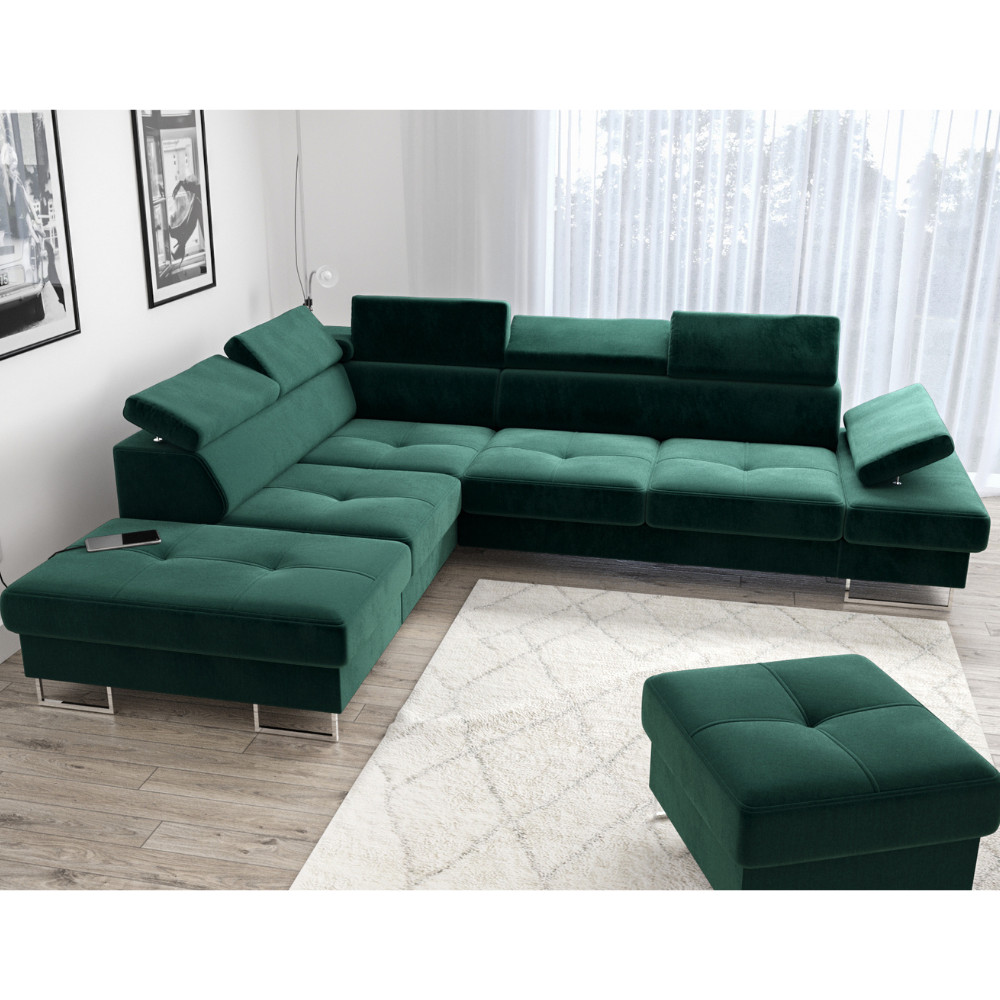 Galaxy Bottle Green Left-Side Corner Sofa Bed