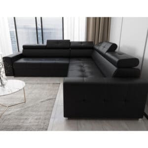 Margo Max Left-Corner Sofa Bed in Black Eco Leather