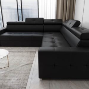 Margo Max Left-Corner Sofa Bed in Black Eco Leather